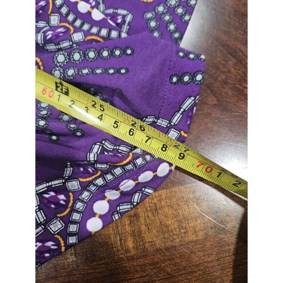 New York & Co Purple Ruched Cowl Neck Top L Y2K Paisley Stretch Blouse - Picture 7 of 7